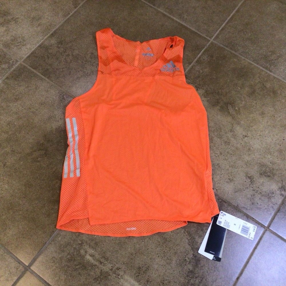NWT Adidas Adizero Running Singlet Mens Sz S Small Orange Tank Top Jersey Shirt